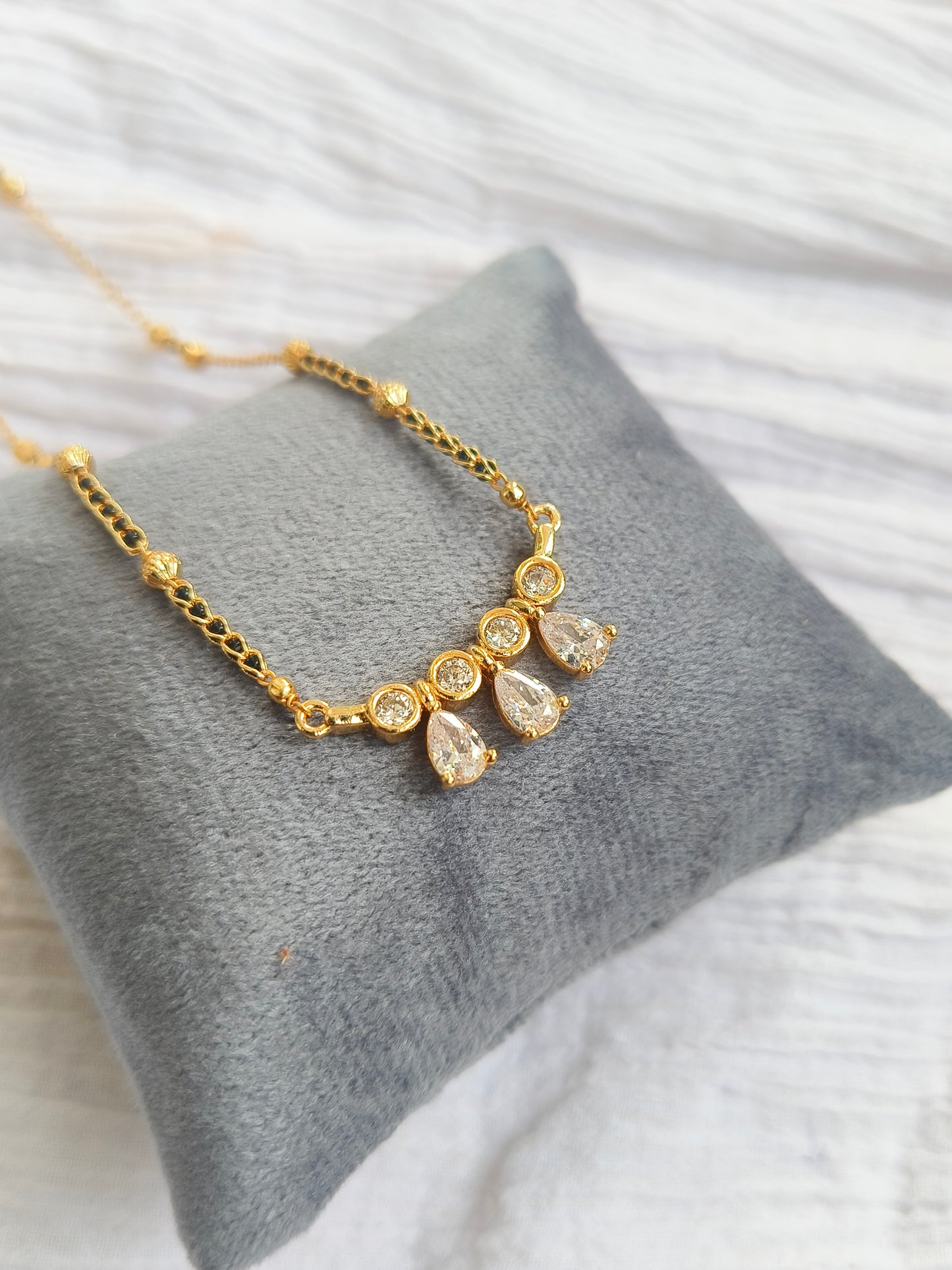 American Diamond Drop Charm Mangalsutra – Gold Finish