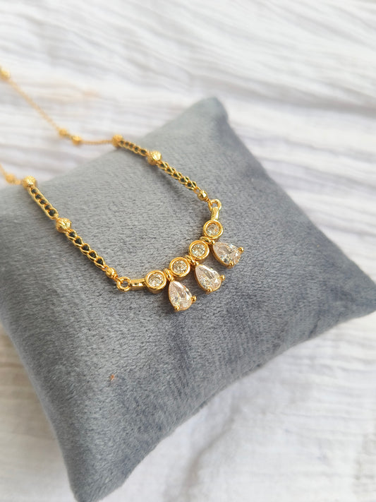 American Diamond Drop Charm Mangalsutra – Gold Finish