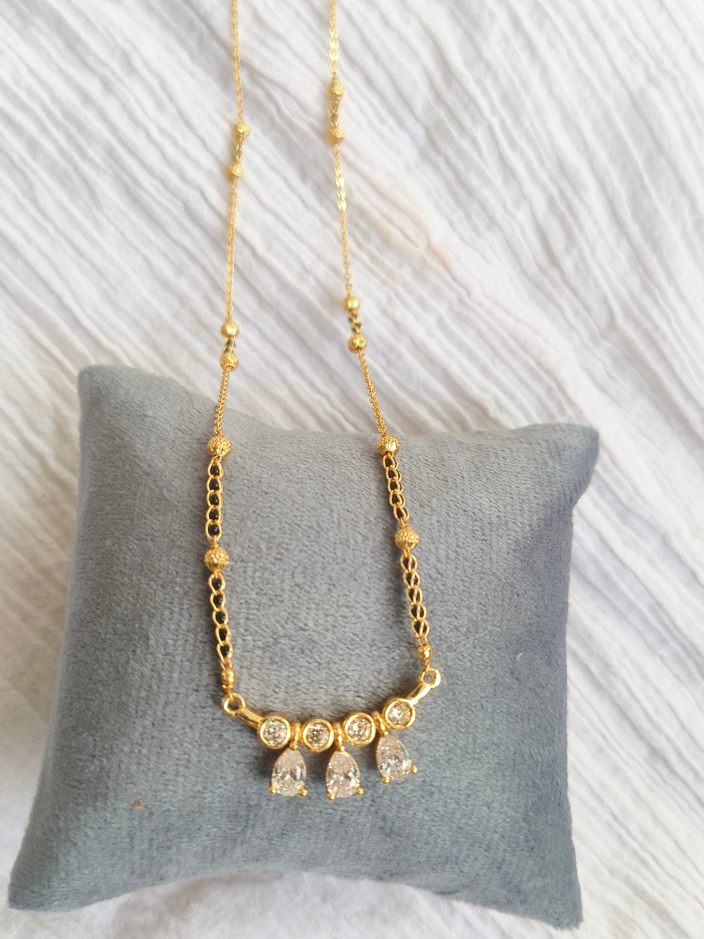 American Diamond Drop Charm Mangalsutra – Gold Finish