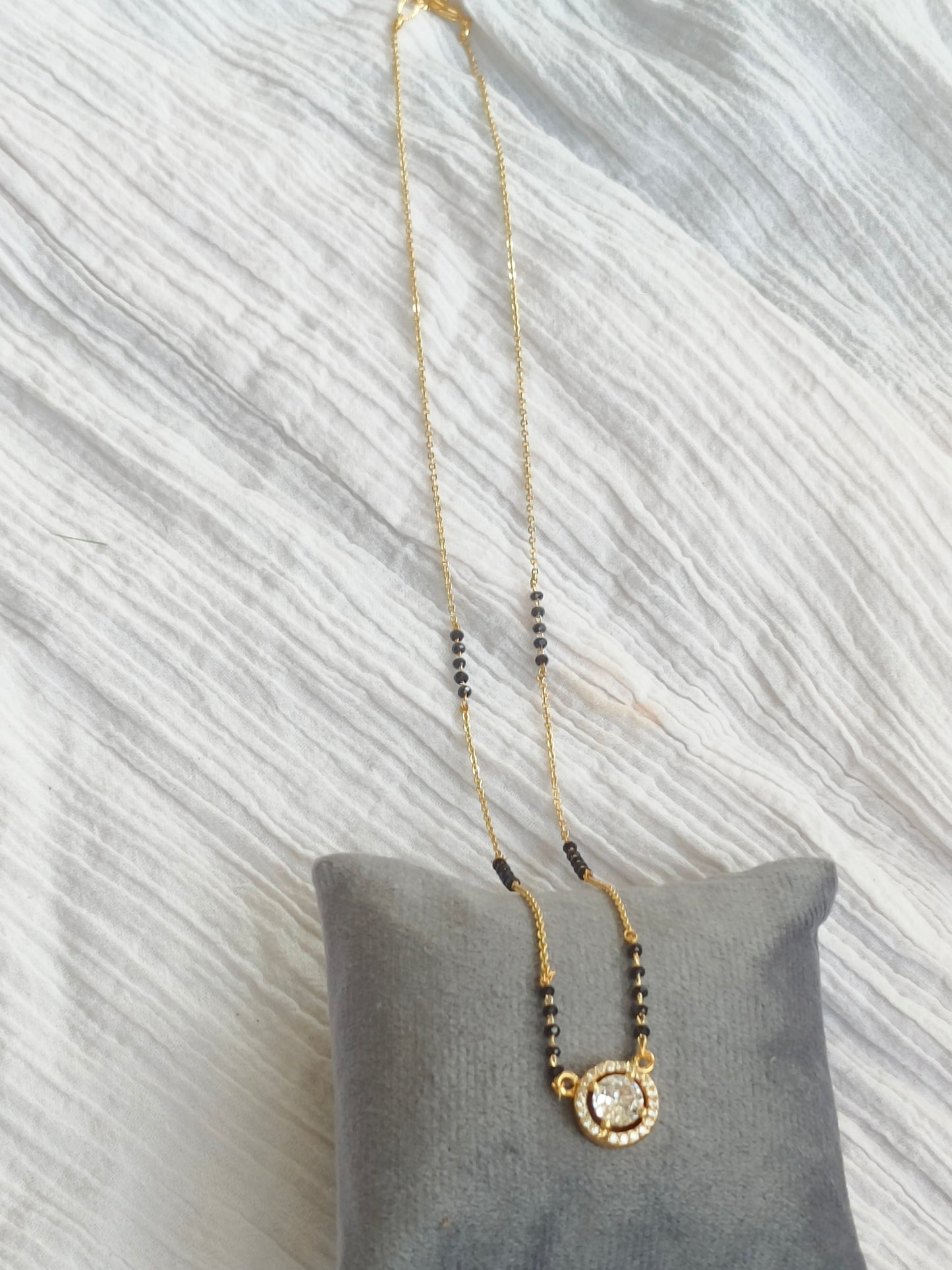 American Diamond Delicate Mangalsutra with Gold-Tone Pendant