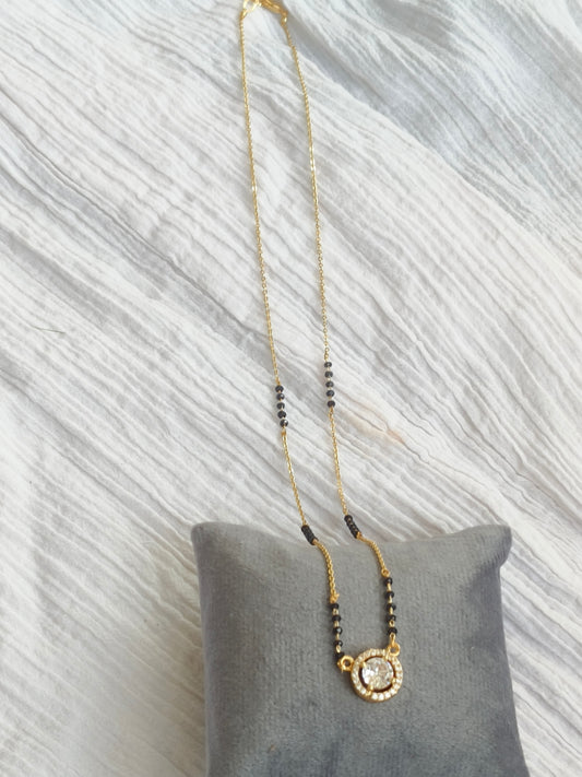 American Diamond Delicate Mangalsutra with Gold-Tone Pendant