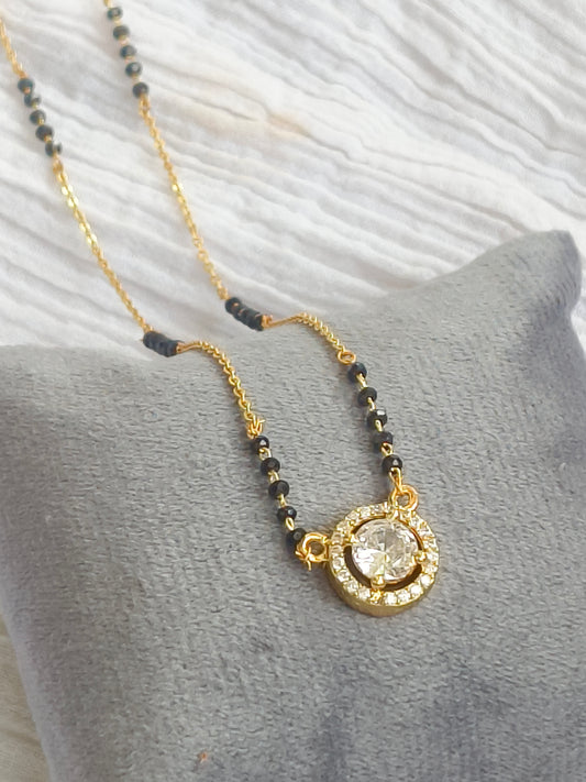American Diamond Delicate Mangalsutra with Gold-Tone Pendant