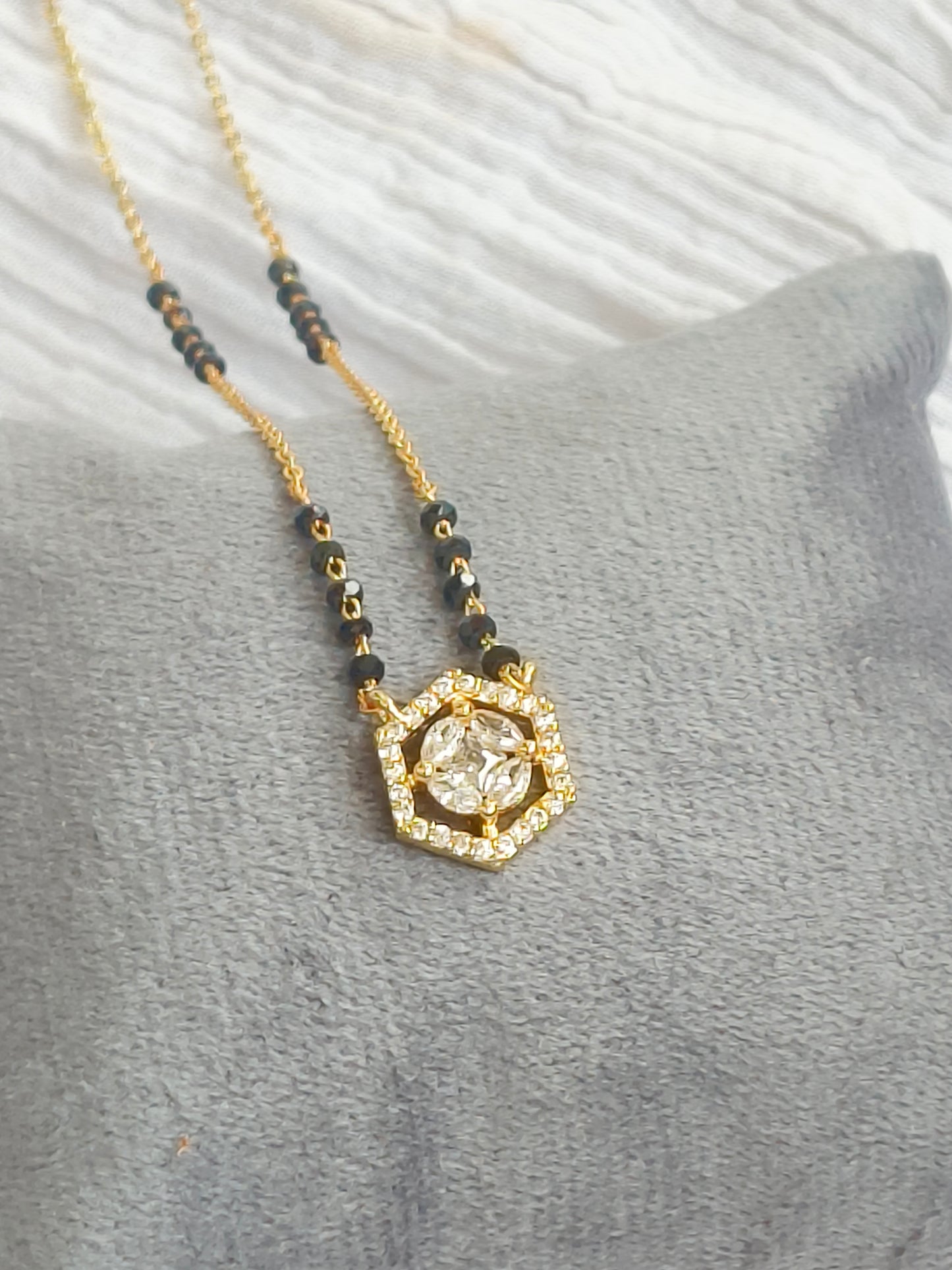 American Diamond Delicate Mangalsutra with Gold-Tone Pendant