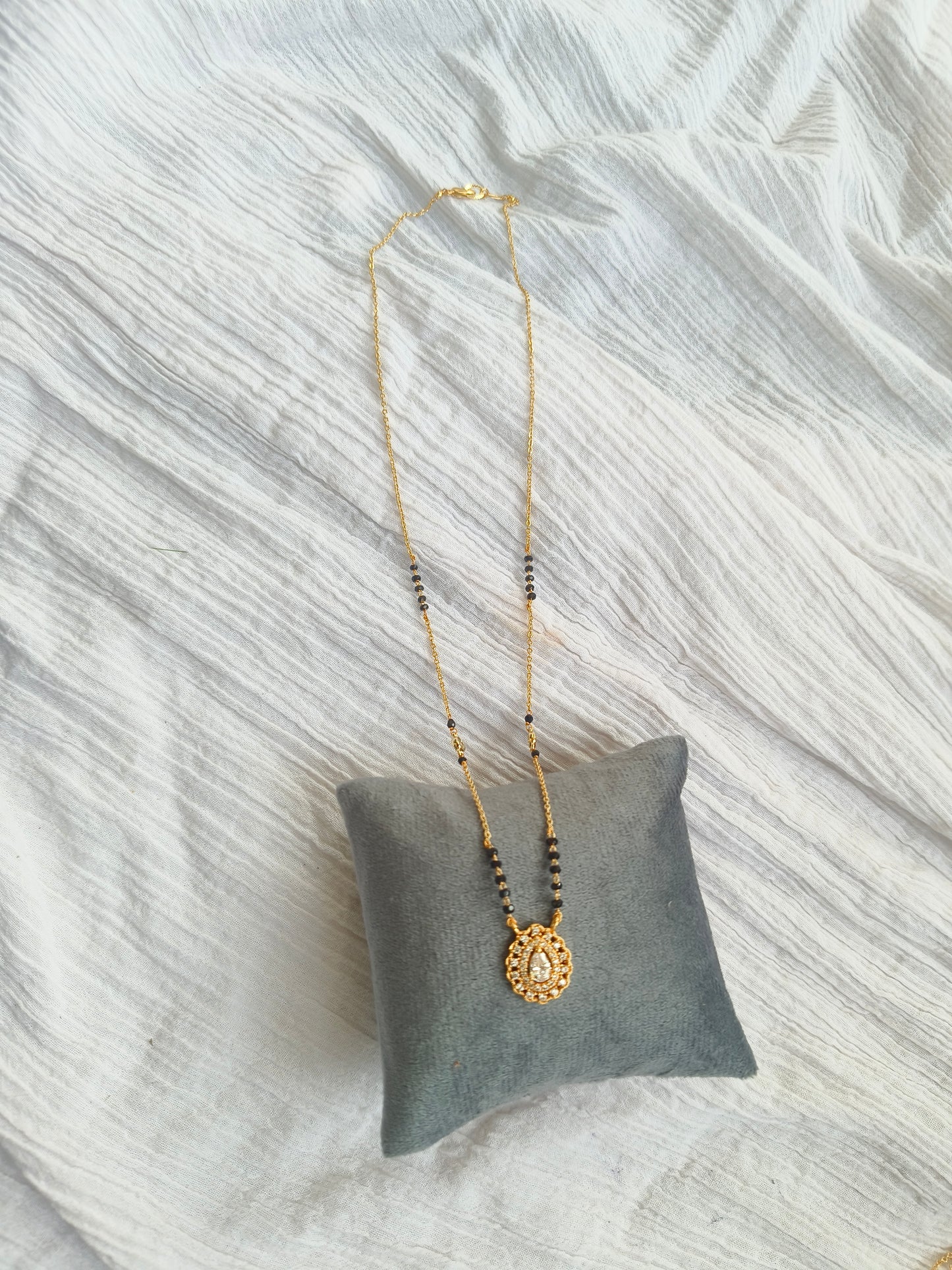 American Diamond Delicate Mangalsutra with Gold-Tone Pendant