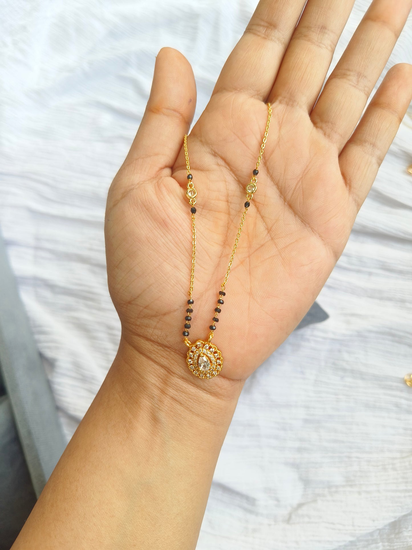 American Diamond Delicate Mangalsutra with Gold-Tone Pendant