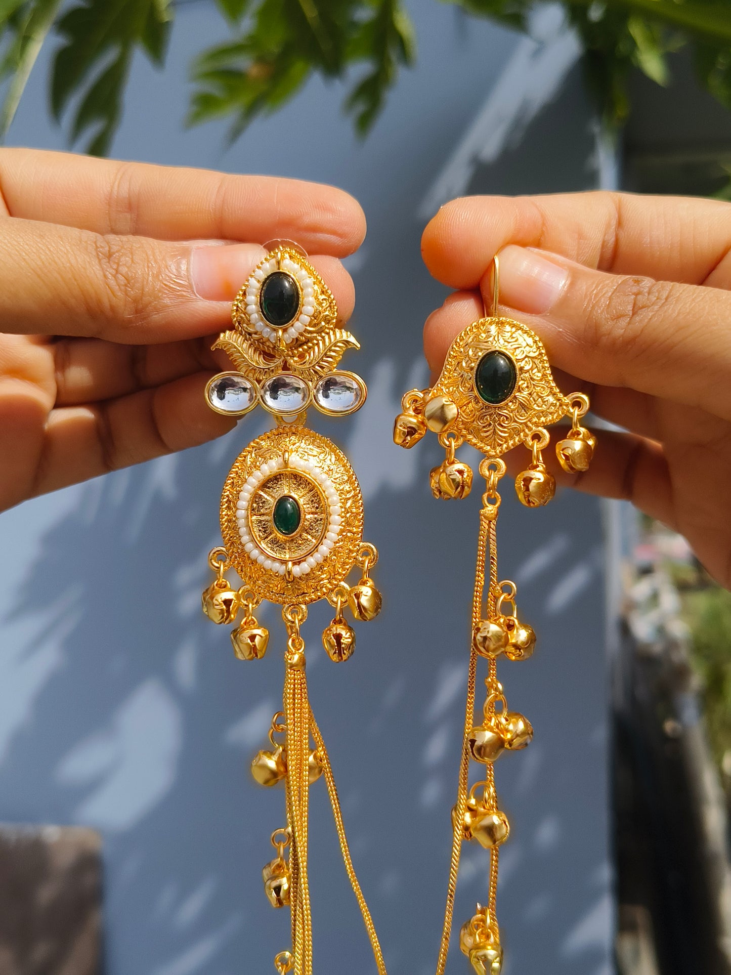 Kashmiri Dual Chain Ghunghroo Earrings KANCHAIN