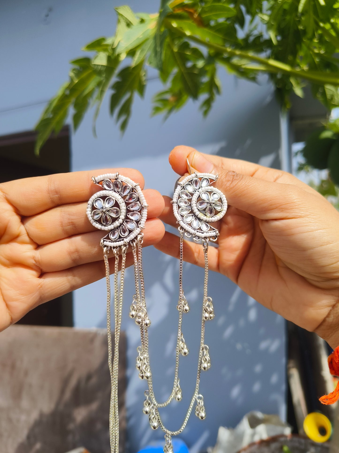 Silver Kashmiri Dual  Earrings