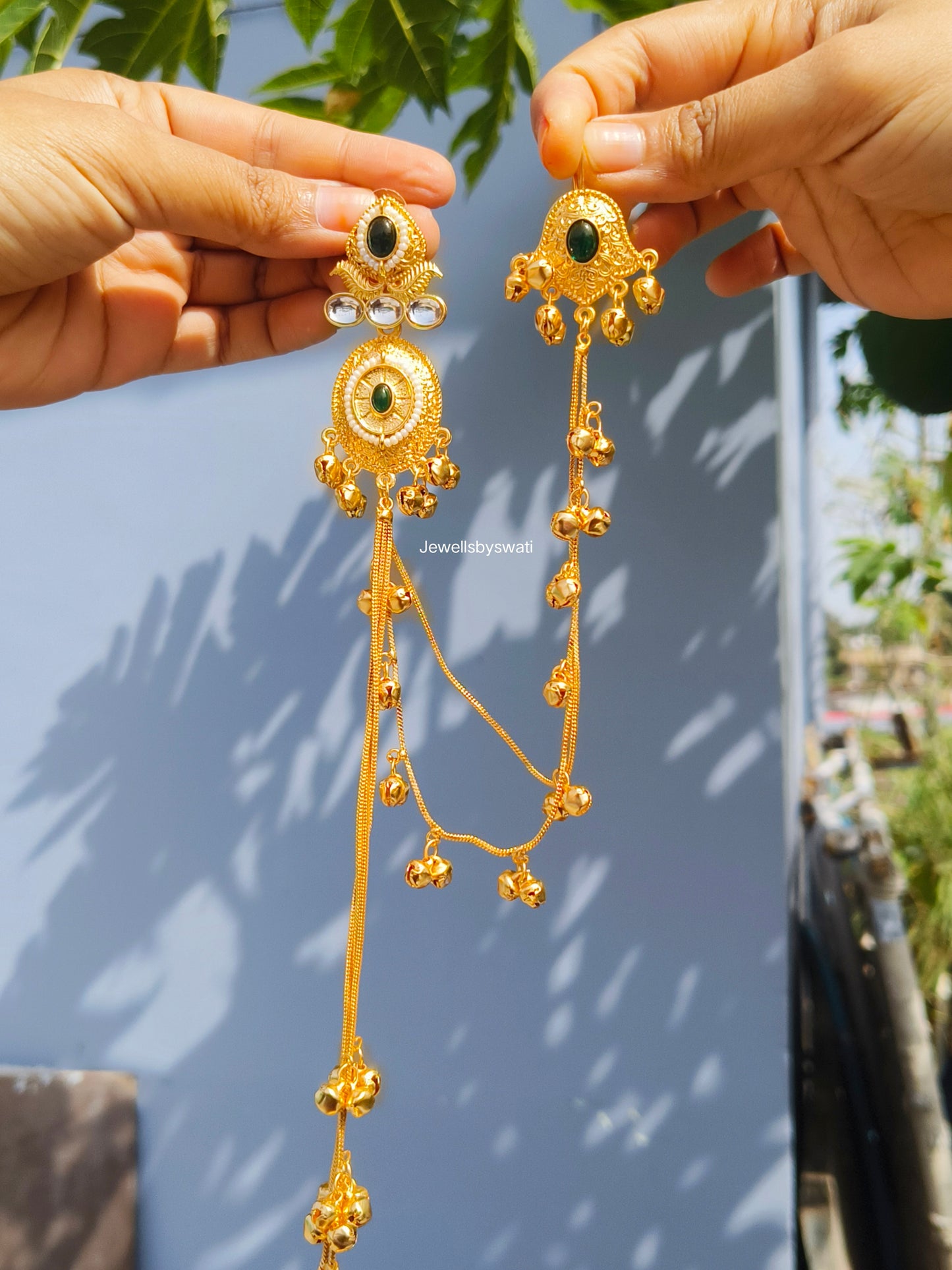 Kashmiri Dual Chain Ghunghroo Earrings KANCHAIN