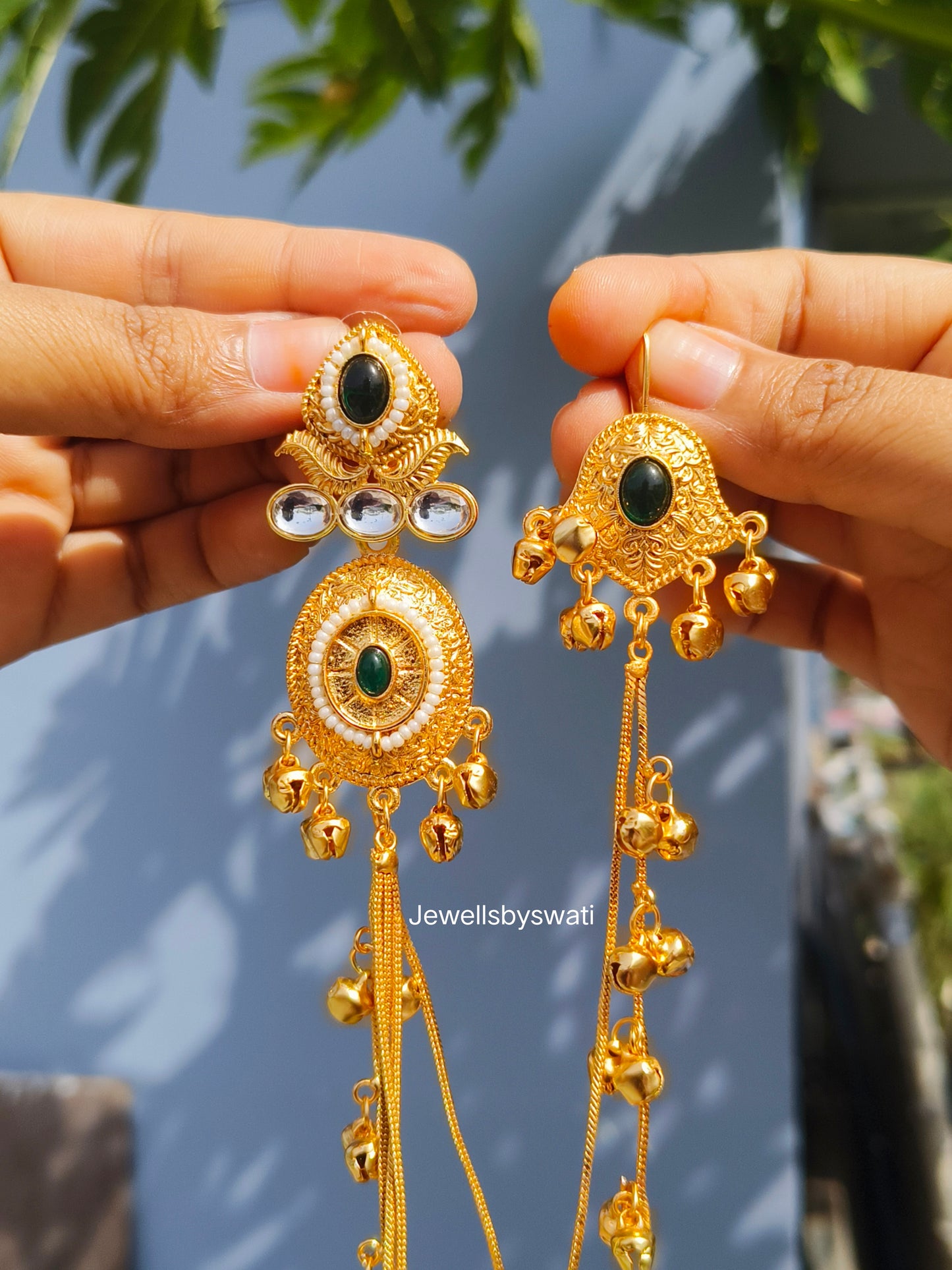 Kashmiri Dual Chain Ghunghroo Earrings KANCHAIN