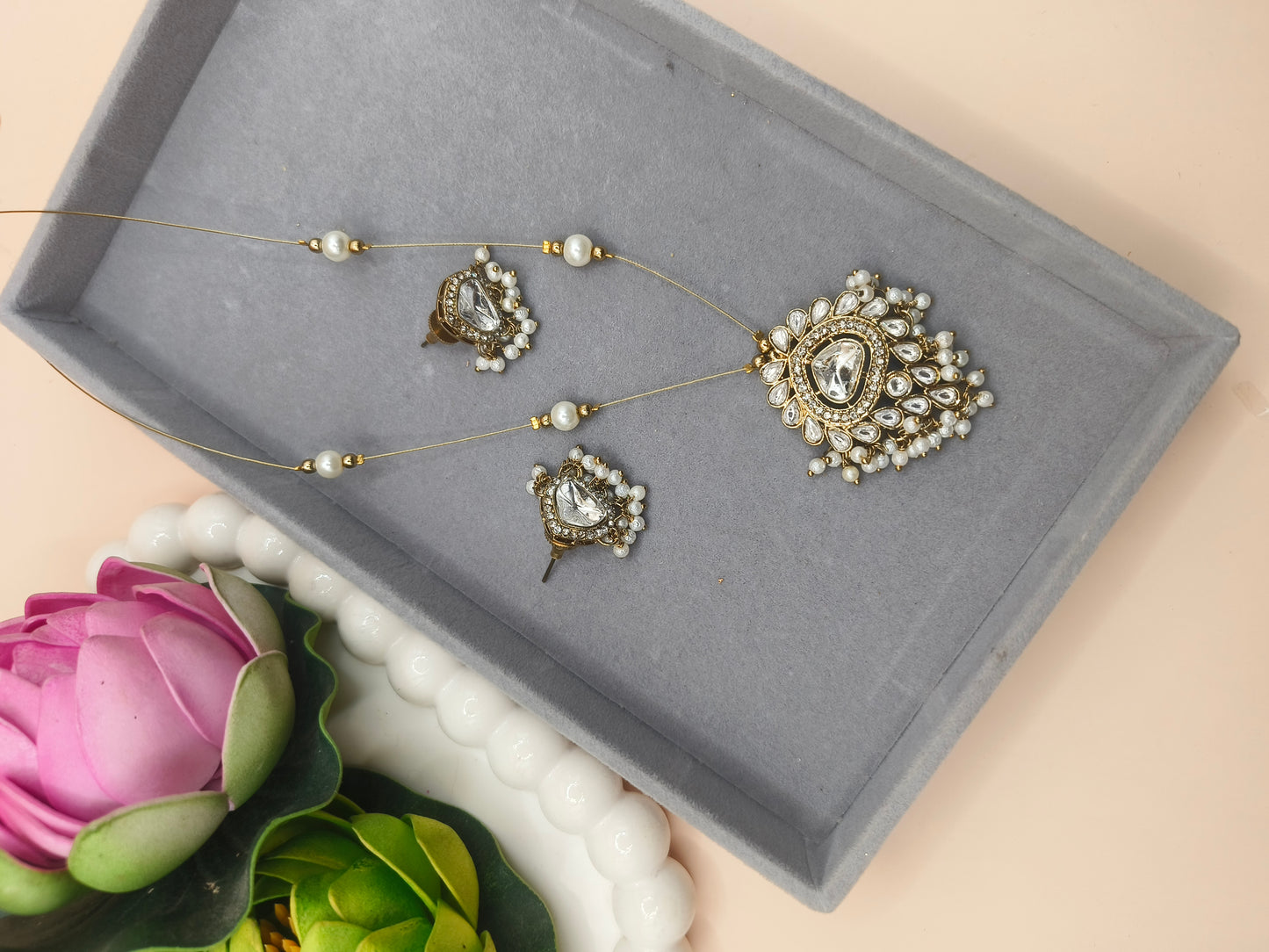 Elegant Kundan Pendant Set with Pearl Drops | Lightweight Daily & Festive Wear Necklace Set