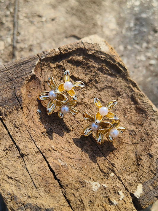 Clustered Floral Pearl Studs | Anti-Tarnish & Waterproof Gold Earrings