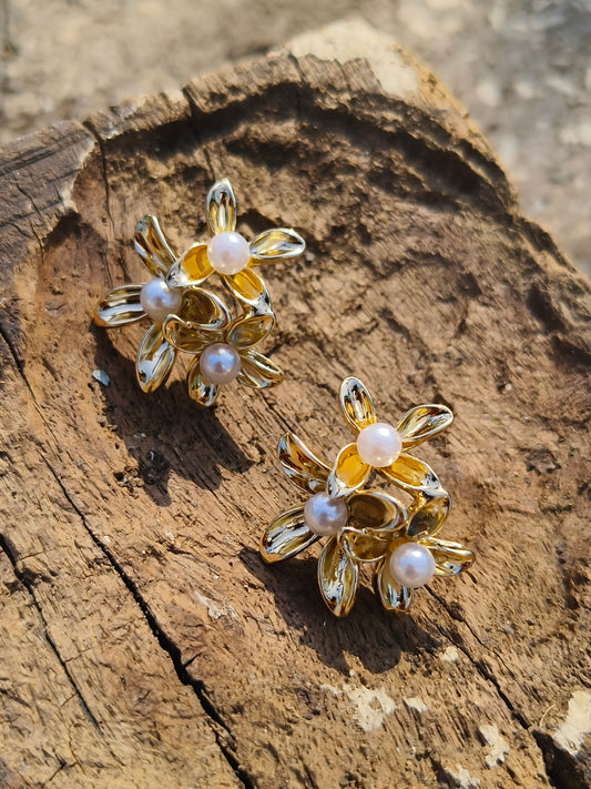 Clustered Floral Pearl Studs | Anti-Tarnish & Waterproof Gold Earrings