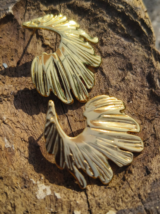 Golden Abstract Fan Earrings | Anti-Tarnish & Waterproof Statement Studs