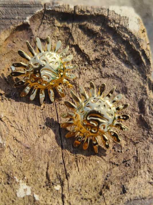 Gold Sunburst Textured Stud Earrings | Anti-Tarnish | Waterproof | Statement Jewellery