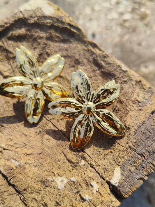 Gold Floral Textured Stud Earrings | Anti-Tarnish | Waterproof | Statement Flower Jewellery