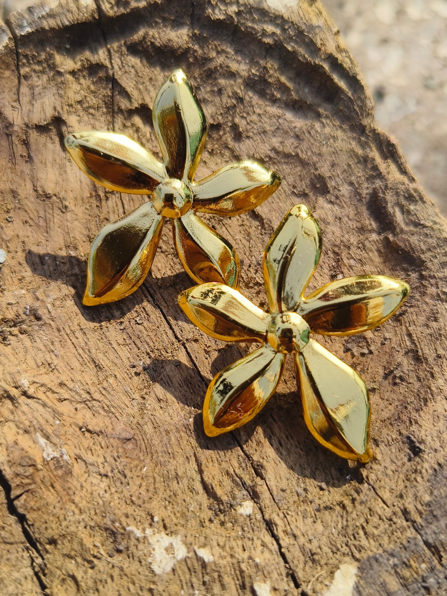Gold Floral Stud Earrings | Anti-Tarnish | Waterproof | Statement Flower Jewellery