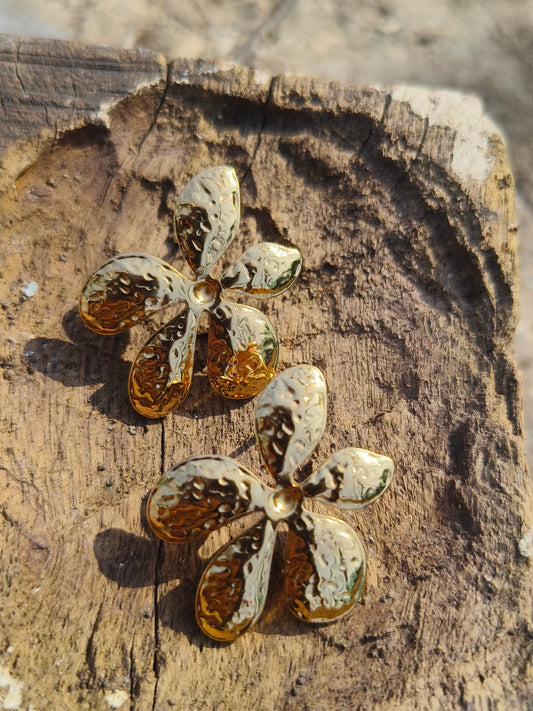 Gold Hammered Floral Stud Earrings | Anti-Tarnish | Waterproof | Elegant Statement Jewellery