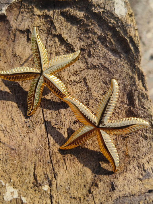 Gold Starfish TEXTURED Stud Earrings | Anti-Tarnish | Waterproof | Elegant Minimal Statement Jewellery