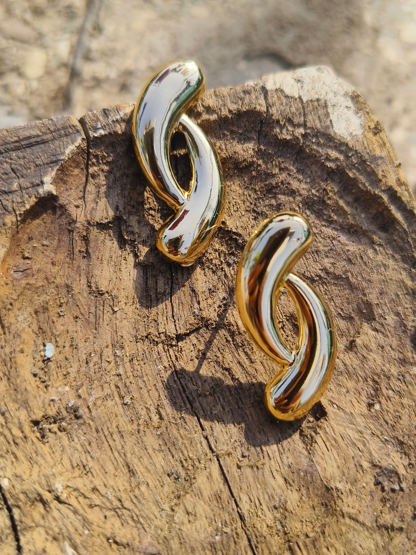 Gold Plated Abstract Curve Stud Earrings | Minimalist Statement Earrings for Women