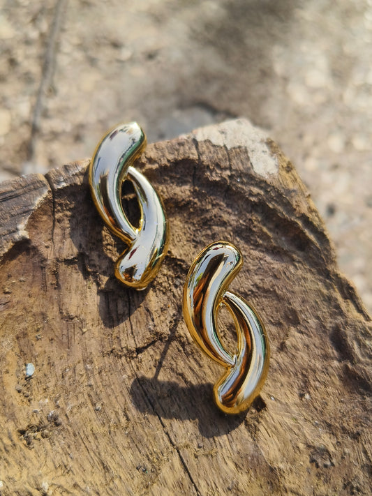 Gold Plated Abstract Curve Stud Earrings | Minimalist Statement Earrings for Women