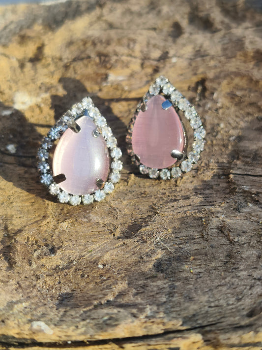 Teardrop Orange Stone Stud Earrings with Crystal Border | Elegant Daily & Party Wear Studs