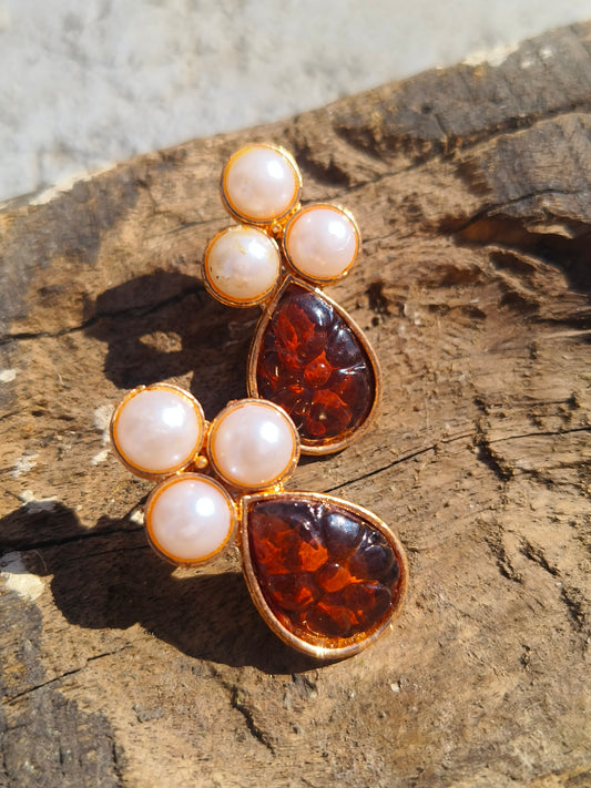Pearl Glow Amber Drop Earrings | Festive Luxe Collection