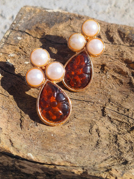 Pearl Glow Amber Drop Earrings | Festive Luxe Collection
