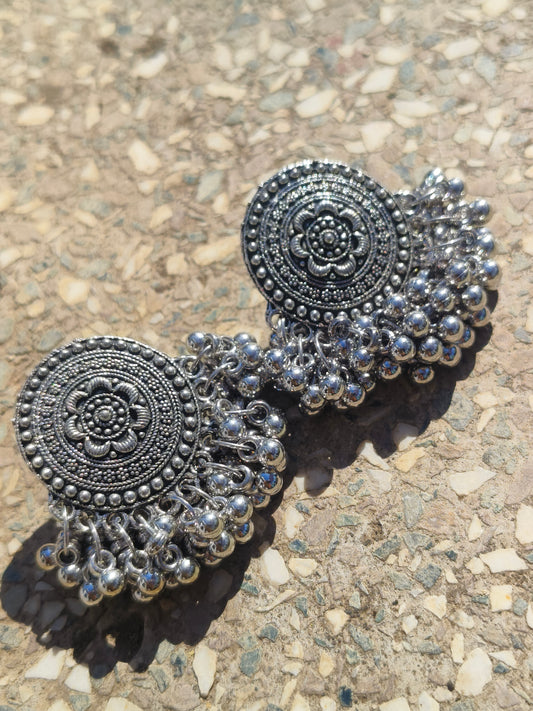 Antitarnish Silver Oxidised Round Jhumka Earrings