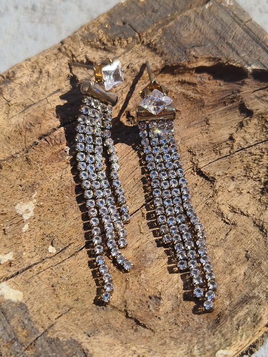Silver Crystal Long Tassel Earrings | Party  Wear