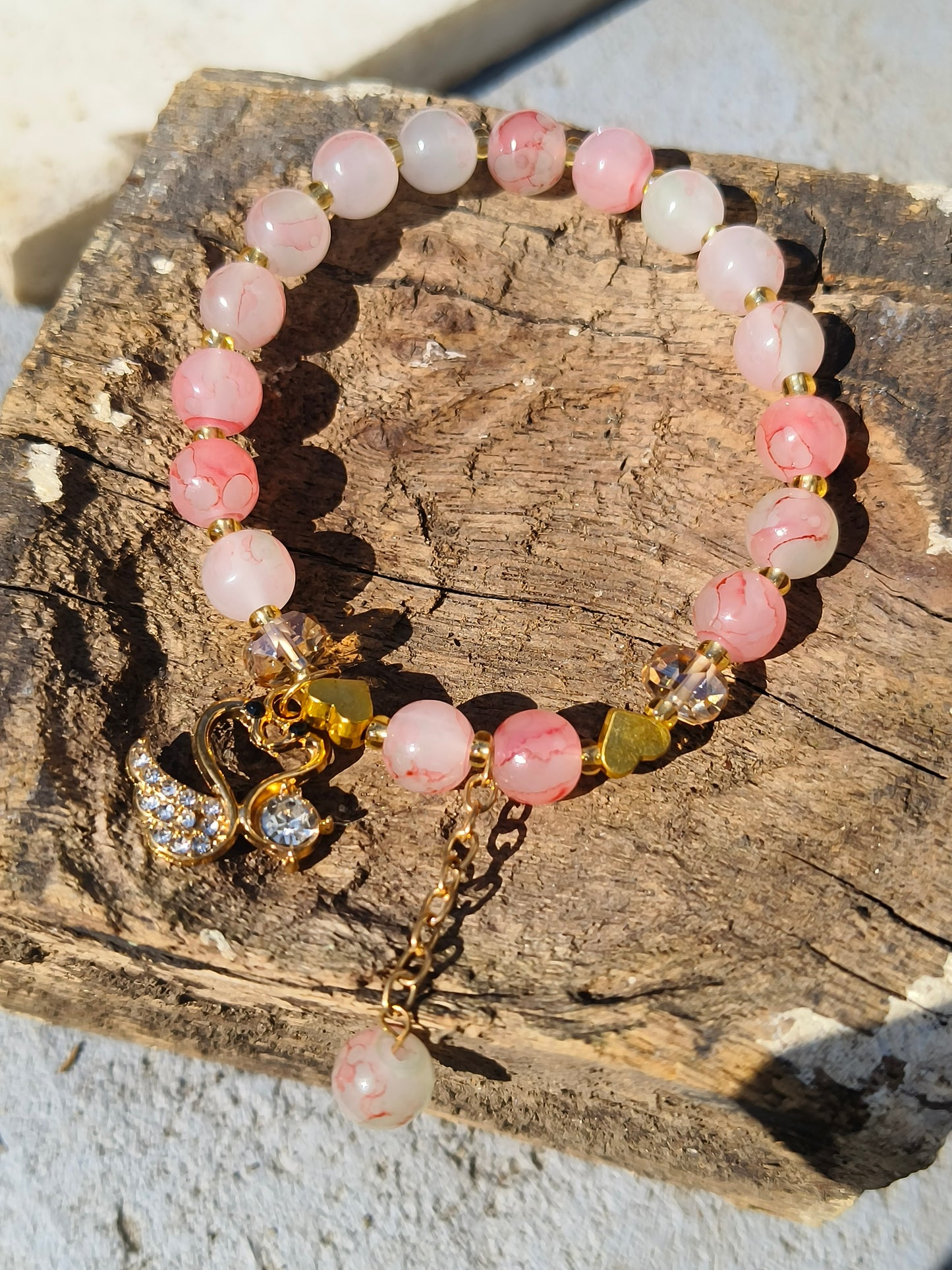 Gray Beaded Bracelet with Multicolor Butterfly Charm