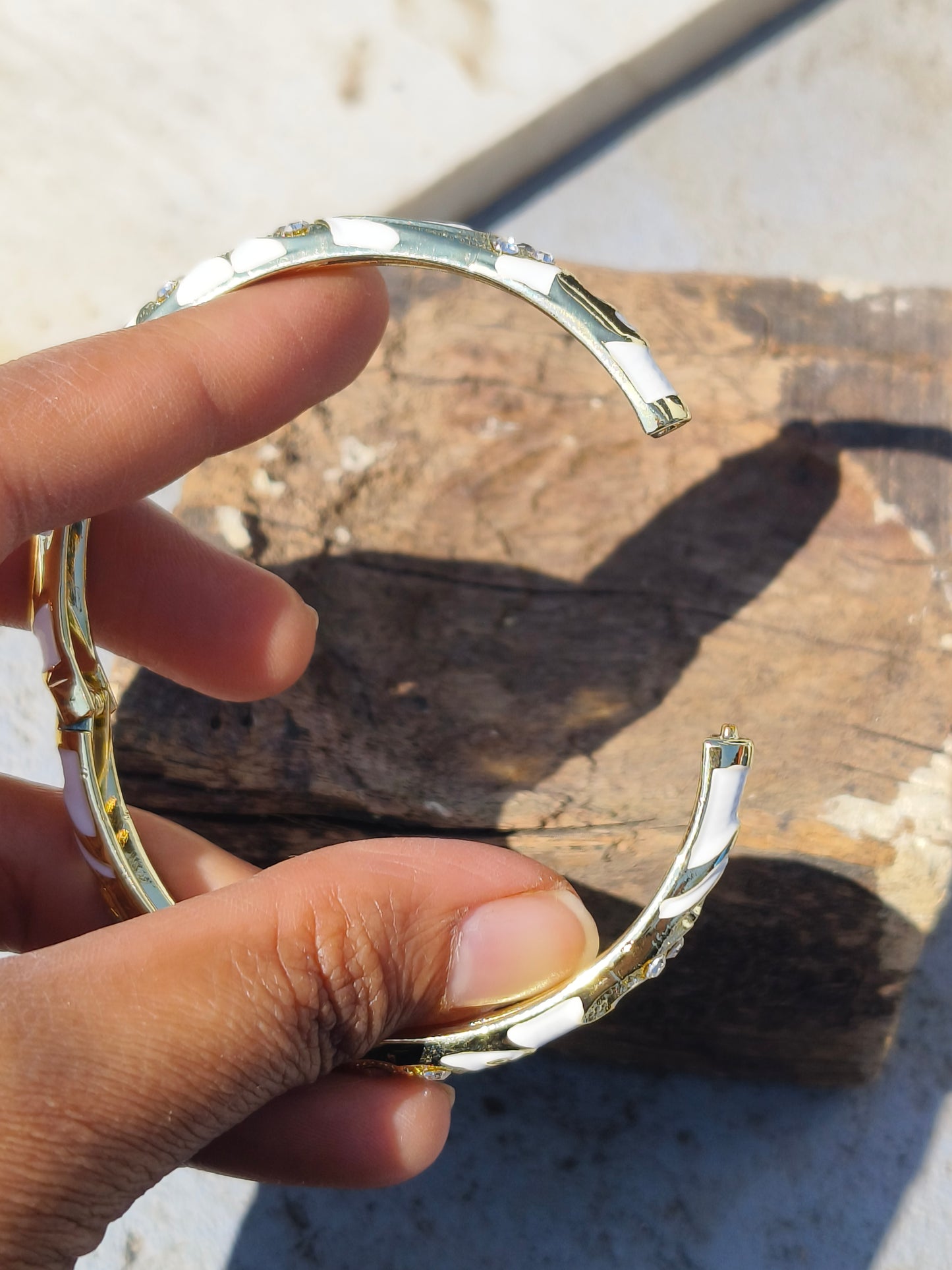 JewellsBySwati Gold Plated White Enamel Bracelet for Women | Crystal Studded Designer Kada