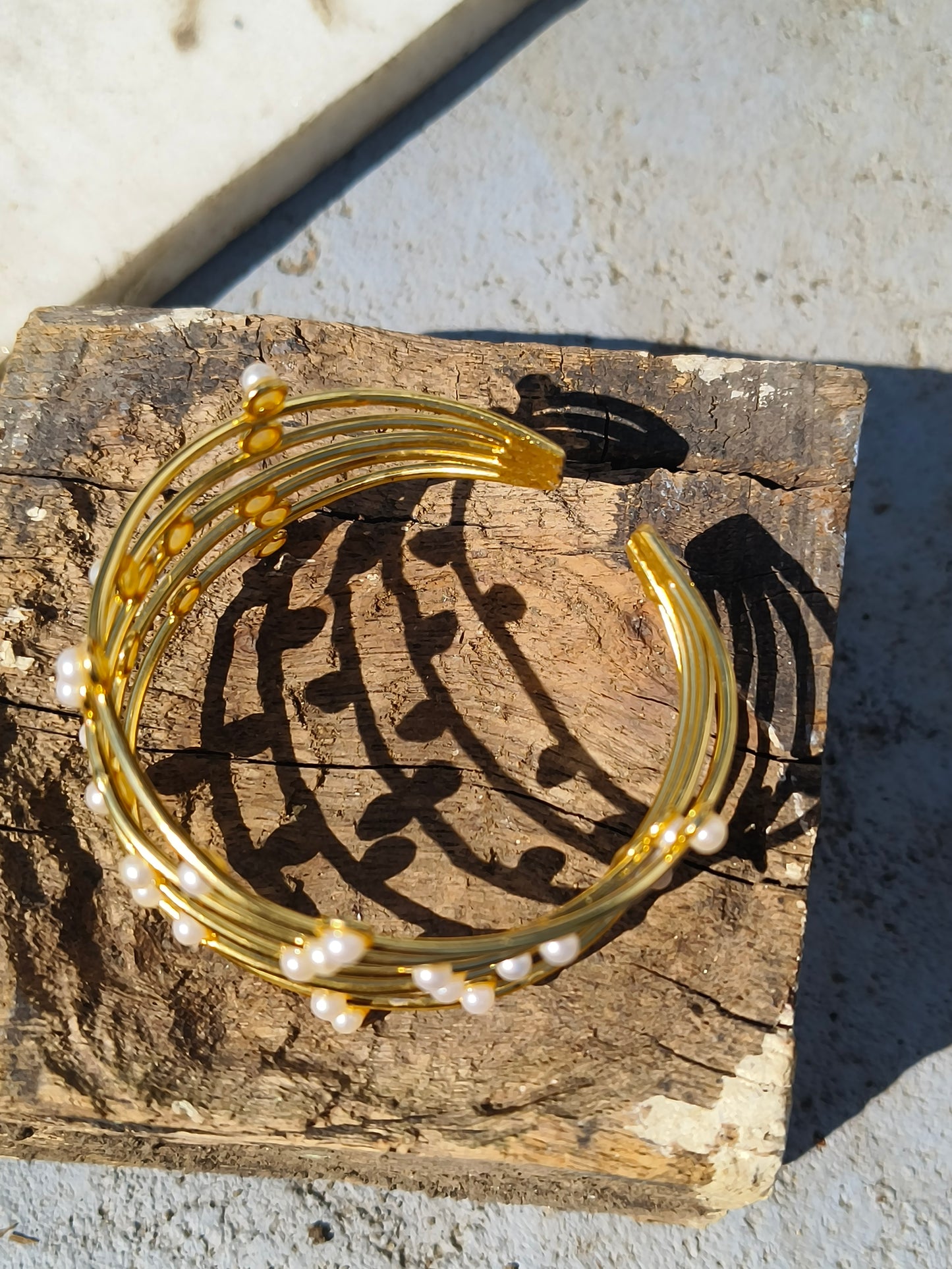 JewellsBySwati Gold Plated Brass Pearl Bracelet for Women | Multi-Layer Designer Cuff