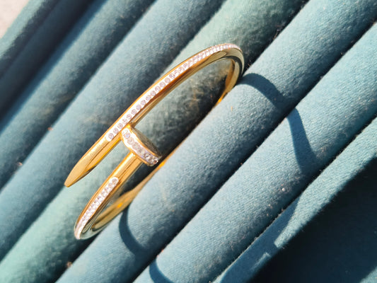 JewellsBySwati Anti-Tarnish Gold Finish Crystal  NAIL Bracelet for Women | Premium Adjustable Kada