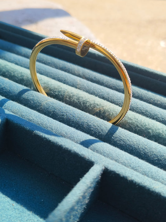 JewellsBySwati Anti-Tarnish Gold Finish Crystal  NAIL Bracelet for Women | Premium Adjustable Kada