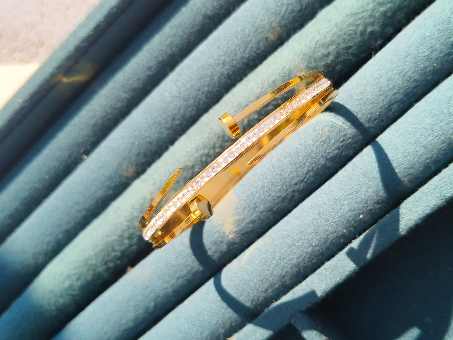 JewellsBySwati Anti-Tarnish Gold Finish Crystal Bracelet for Women | Sleek Adjustable Kada