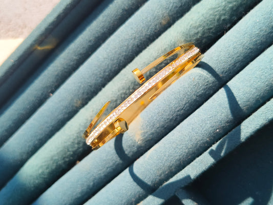 JewellsBySwati Anti-Tarnish Gold Finish Crystal Bracelet for Women | Sleek Adjustable Kada