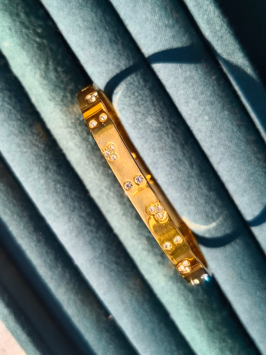 Anti-Tarnish Gold Plated Floral CZ Bangle Bracelet