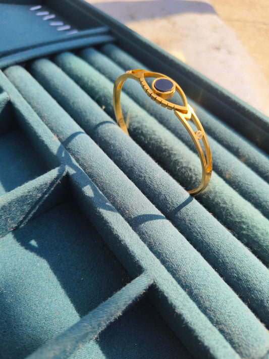 Anti-Tarnish Gold Plated Evil Eye Bracelet with Blue Stone