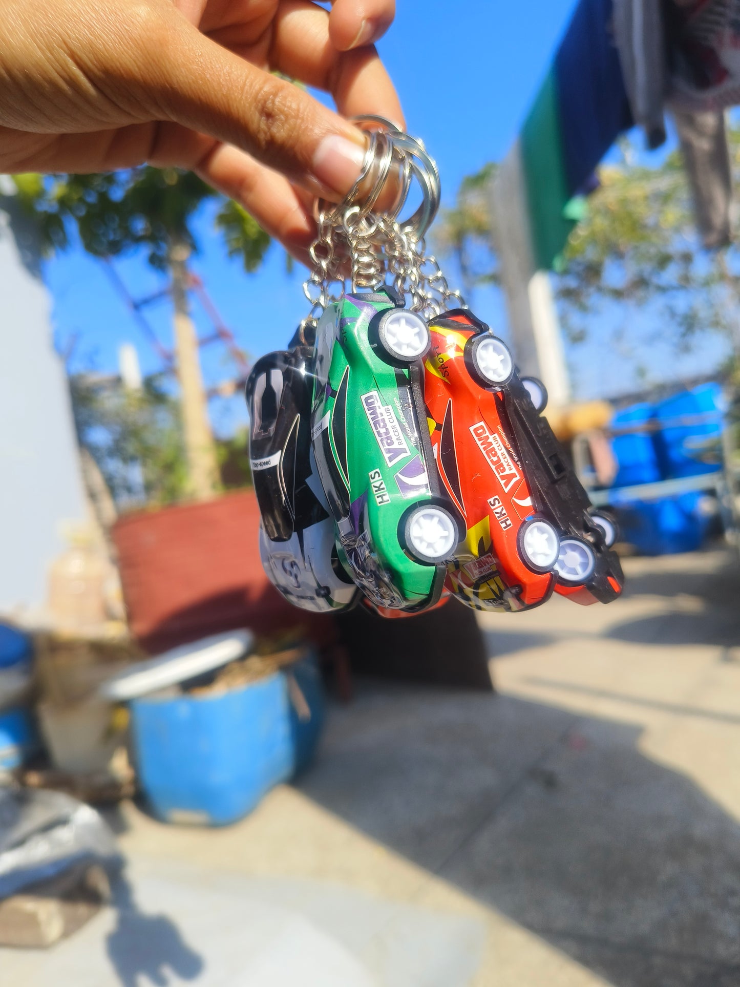 Automatic Racing Car Keychain | Colorful Mini Car Keyring (Random Design)