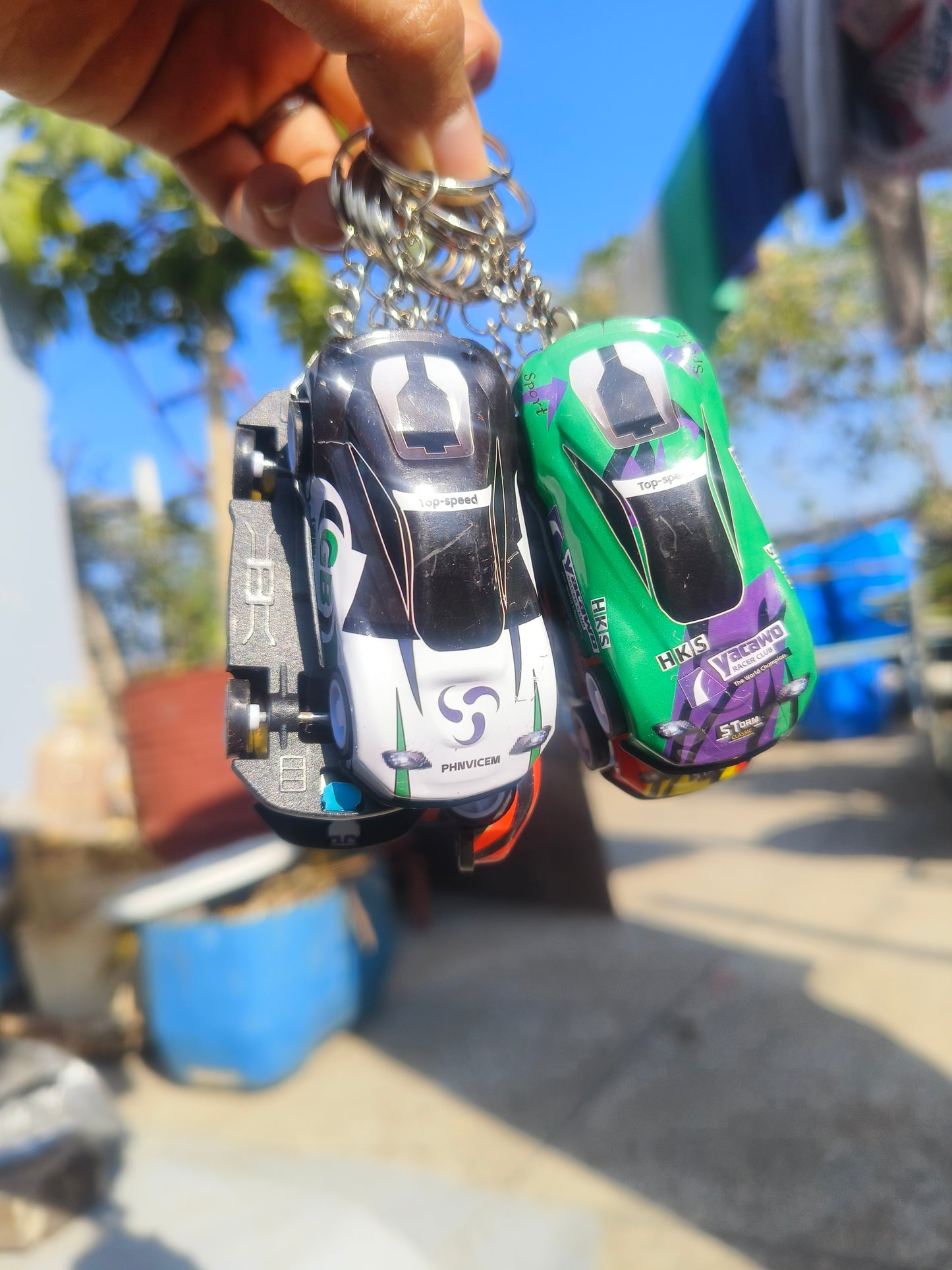 Automatic Racing Car Keychain | Colorful Mini Car Keyring (Random Design)