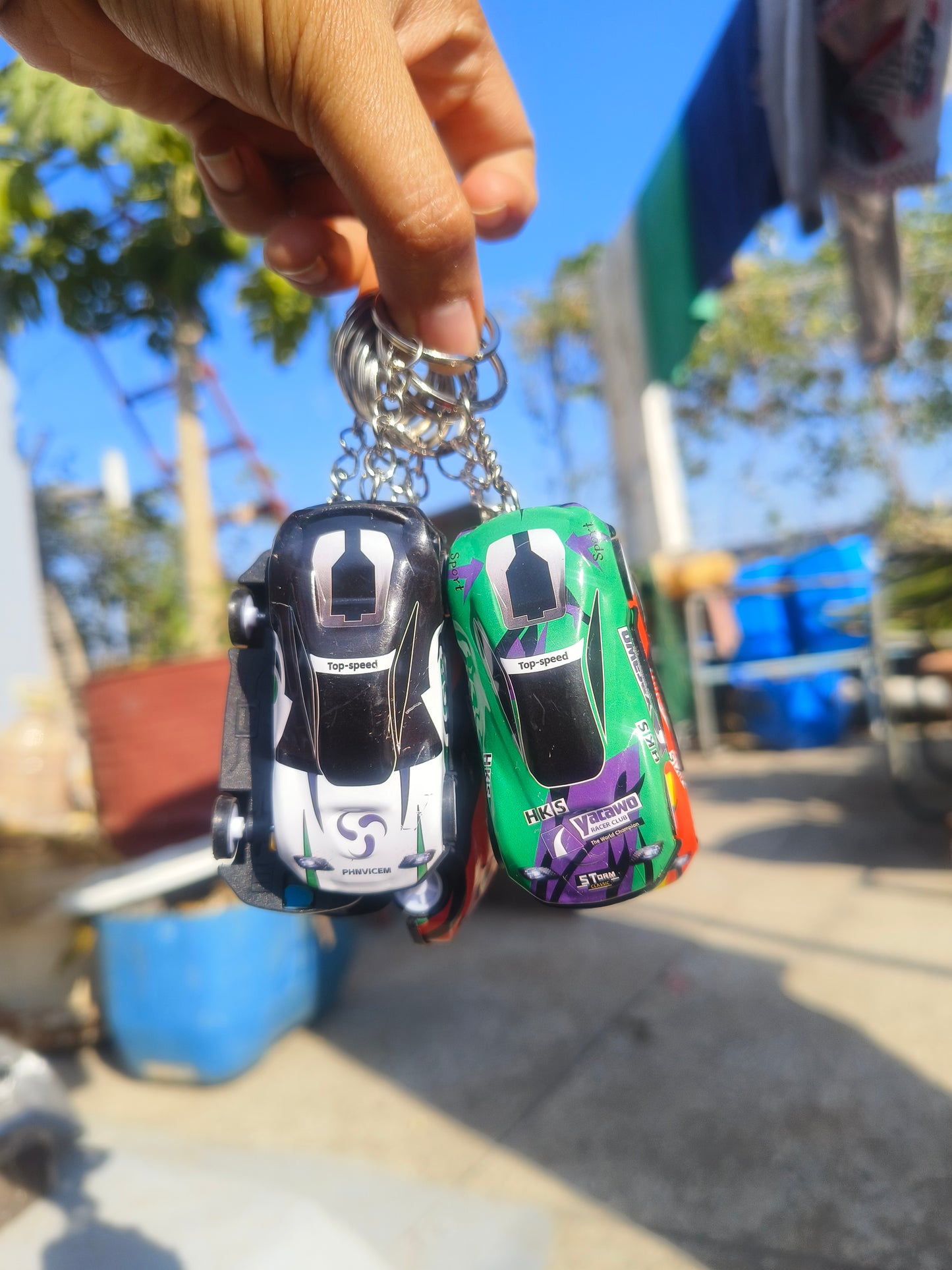 Automatic Racing Car Keychain | Colorful Mini Car Keyring (Random Design)