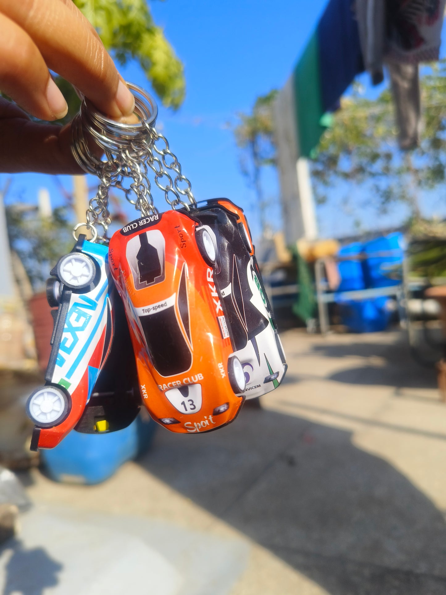 Automatic Racing Car Keychain | Colorful Mini Car Keyring (Random Design)