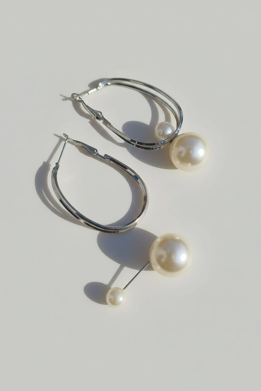 4-in-1 Convertible Pearl Hoop Earrings for Women | Silver Pearl Earrings | Multi-Way Wearable Designer Jewelry