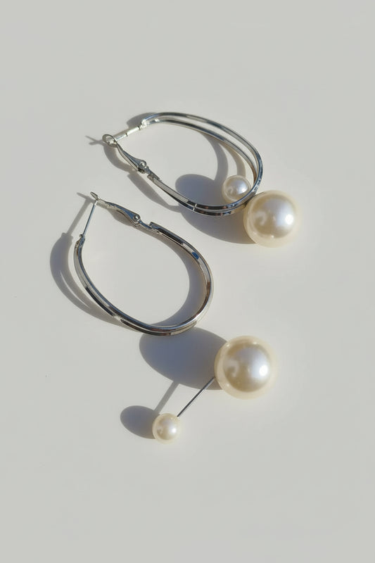 4-in-1 Convertible Pearl Hoop Earrings for Women | Silver Pearl Earrings | Multi-Way Wearable Designer Jewelry