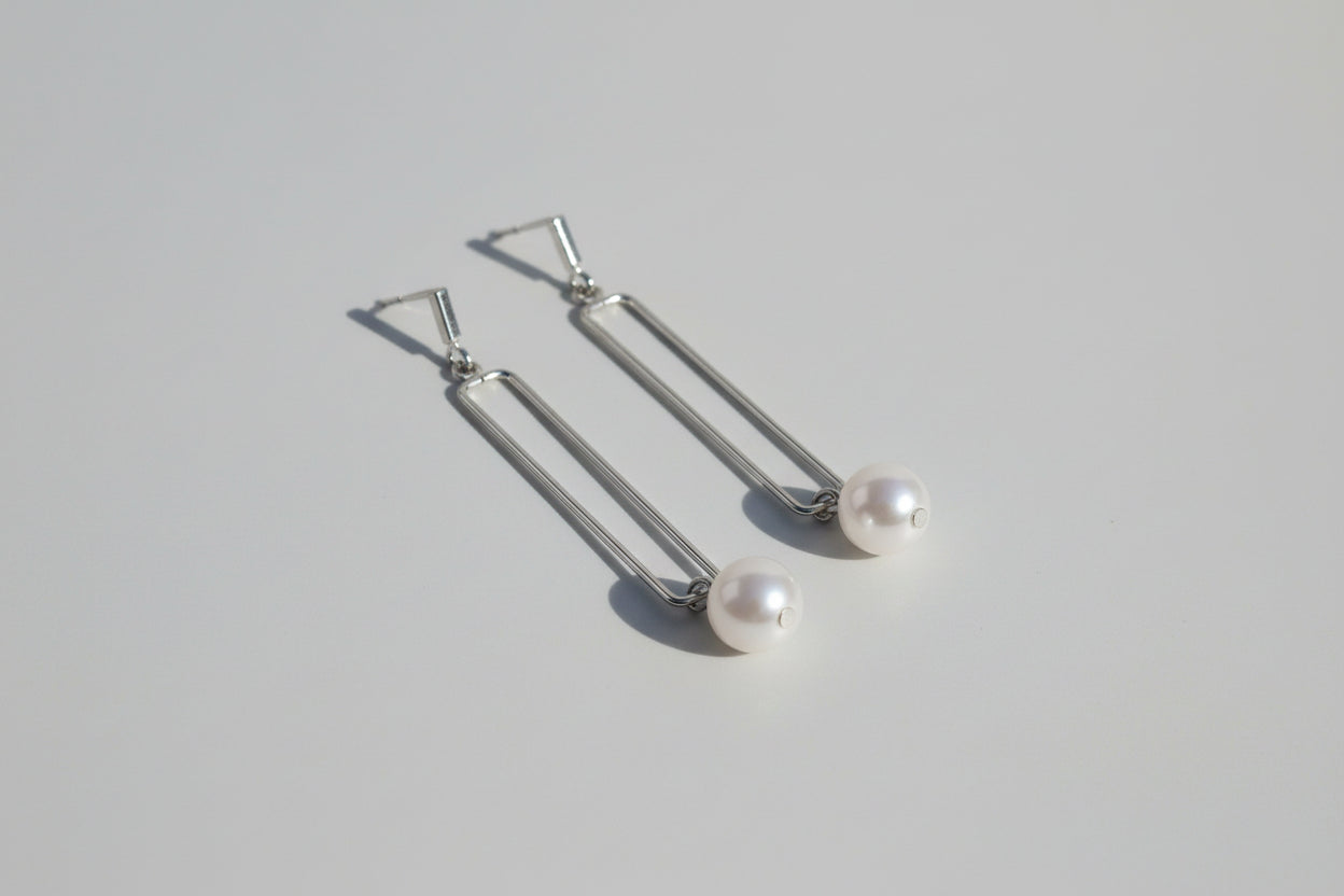 Silver Pearl Drop Long Earrings for Women | Minimal Pearl Dangle Earrings | Elegant Daily & Party Wear Jewelry