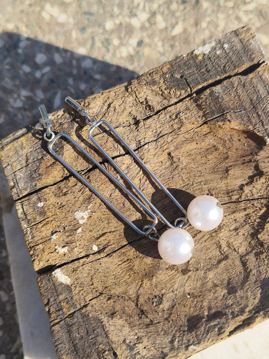 Silver Pearl Drop Long Earrings for Women | Minimal Pearl Dangle Earrings | Elegant Daily & Party Wear Jewelry