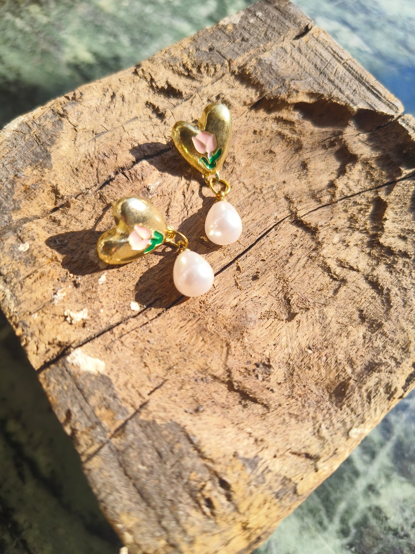 Heart Pearl Drop Earrings for Women | Floral Enamel Heart Stud Earrings | Elegant Party & Daily Wear Jewelry