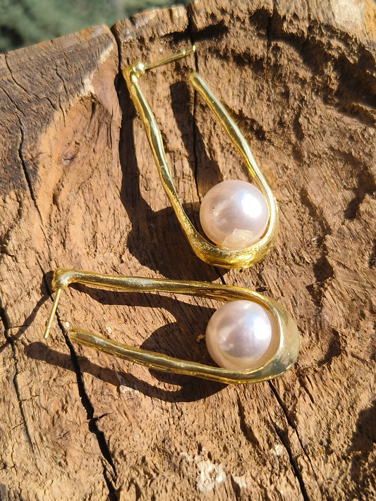 Gold Pearl Drop Hoop Earrings for Women | Minimal U-Shape Pearl Earrings | Elegant Daily & Party Wear Jewelry