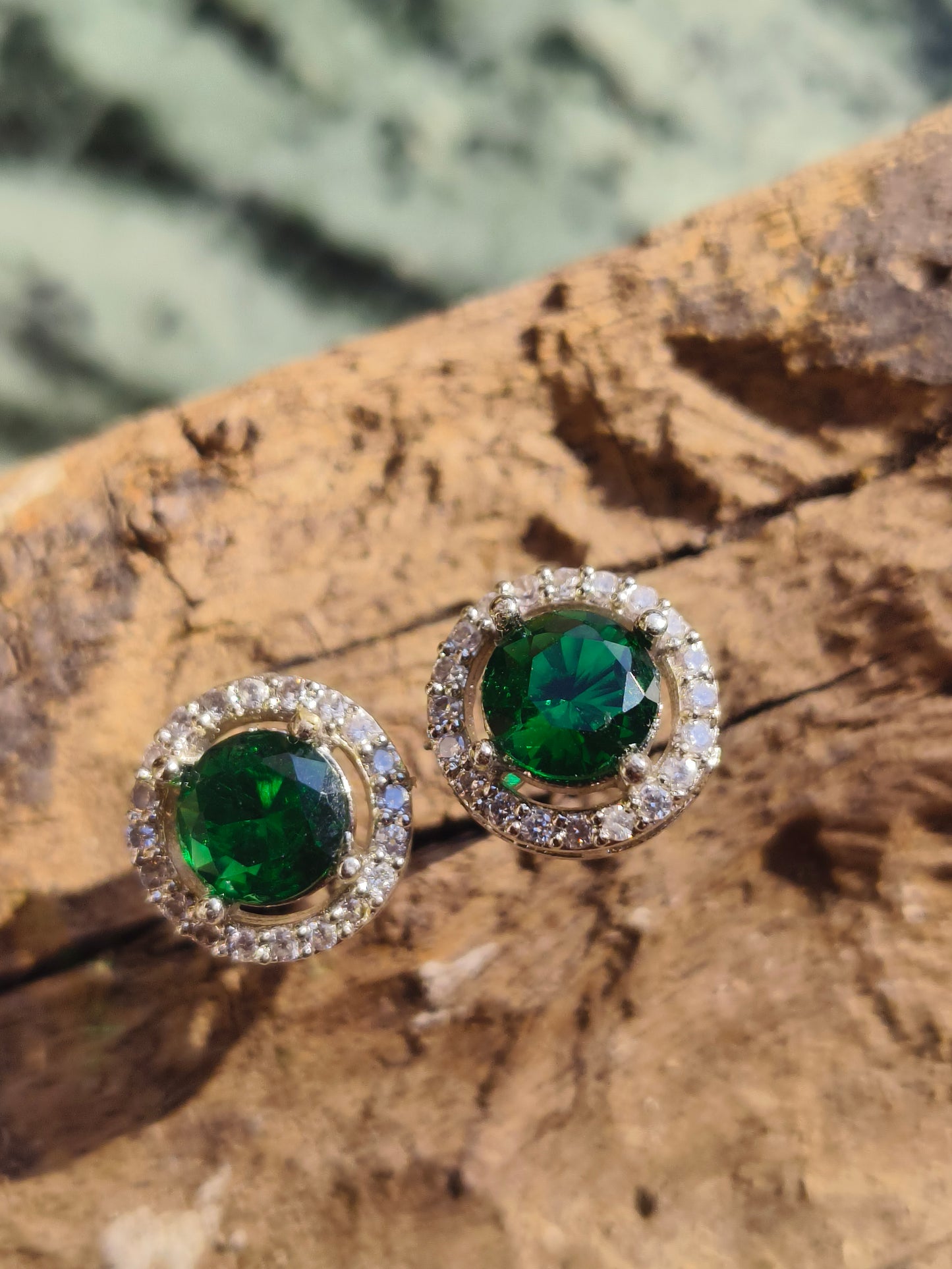 Anti Tarnish Silver red round Stud Earrings for Women | AD Halo Diamond Look Earrings