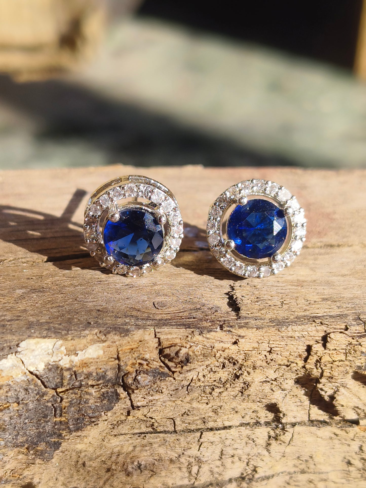 Anti Tarnish Silver red round Stud Earrings for Women | AD Halo Diamond Look Earrings